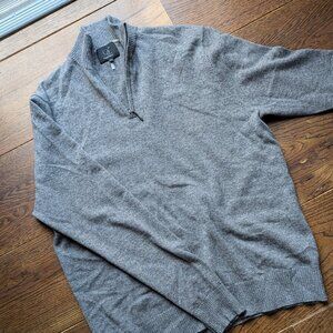100% Cashmere Quarter-Zip Mock Neck Wool Sweater, Grey, Men's, Large